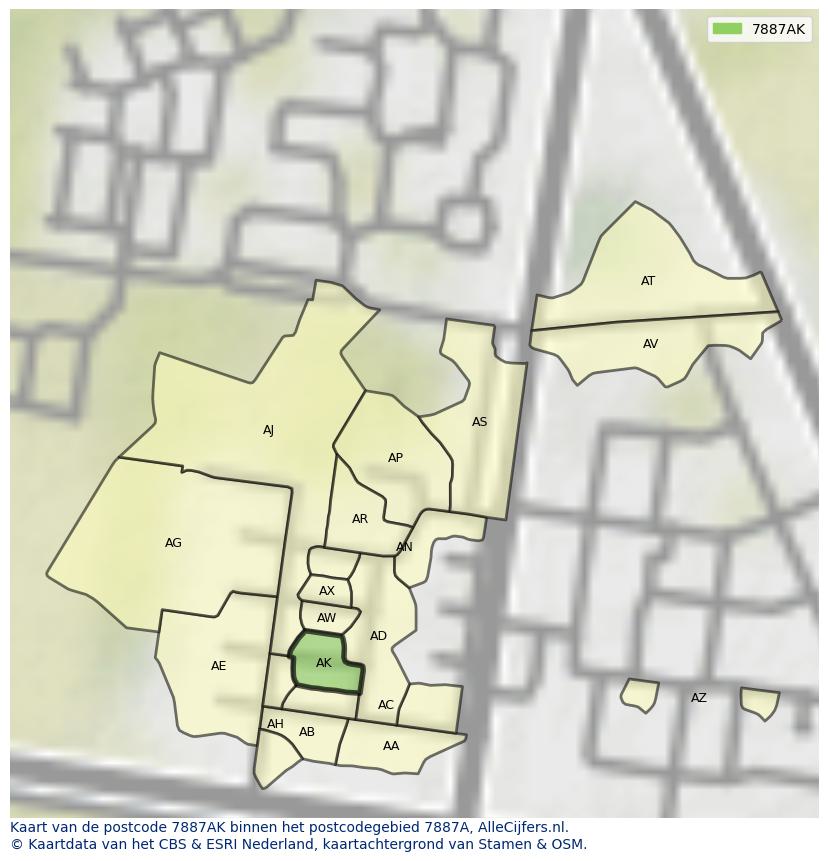Afbeelding van het postcodegebied 7887 AK op de kaart.