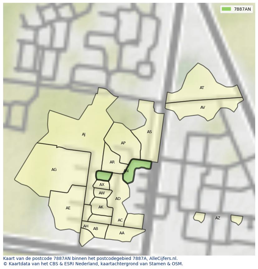 Afbeelding van het postcodegebied 7887 AN op de kaart.