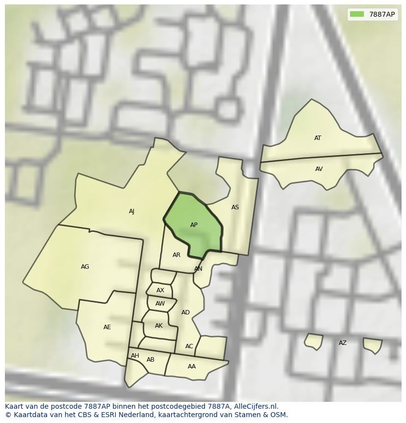 Afbeelding van het postcodegebied 7887 AP op de kaart.