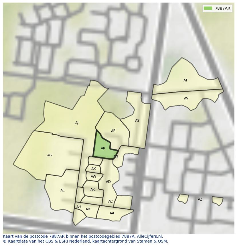 Afbeelding van het postcodegebied 7887 AR op de kaart.