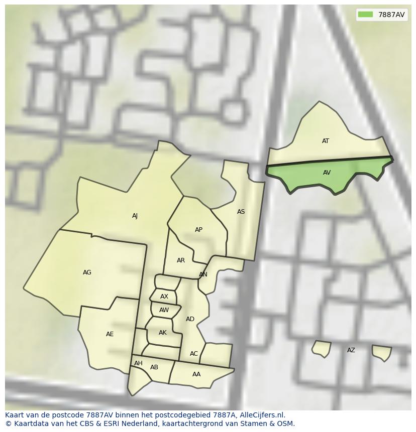 Afbeelding van het postcodegebied 7887 AV op de kaart.