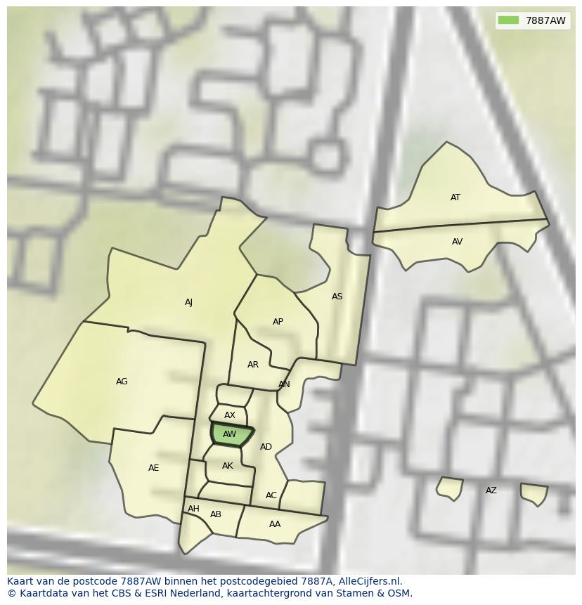 Afbeelding van het postcodegebied 7887 AW op de kaart.