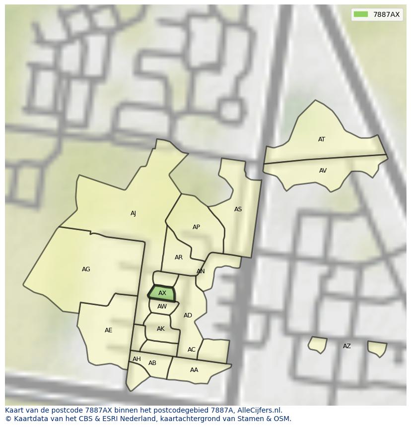 Afbeelding van het postcodegebied 7887 AX op de kaart.