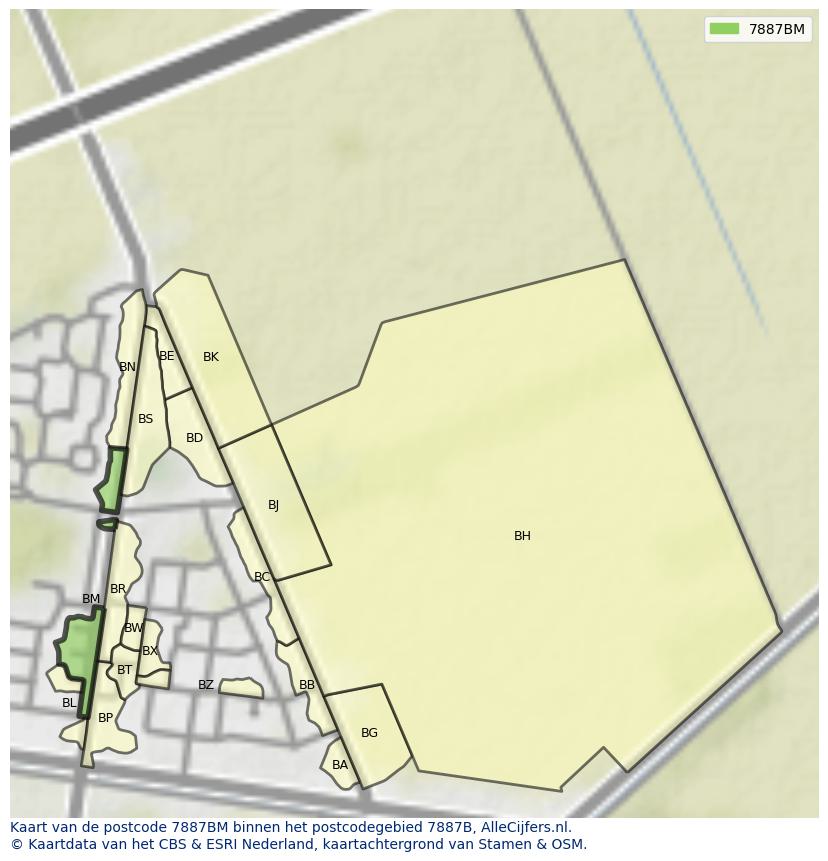 Afbeelding van het postcodegebied 7887 BM op de kaart.