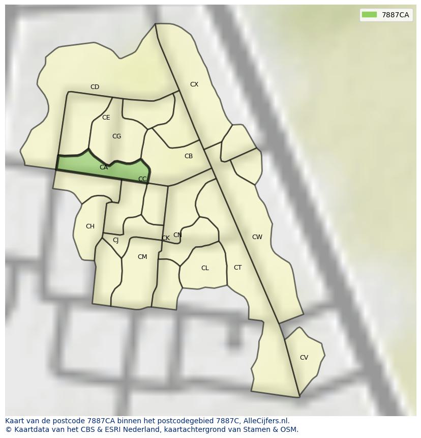 Afbeelding van het postcodegebied 7887 CA op de kaart.