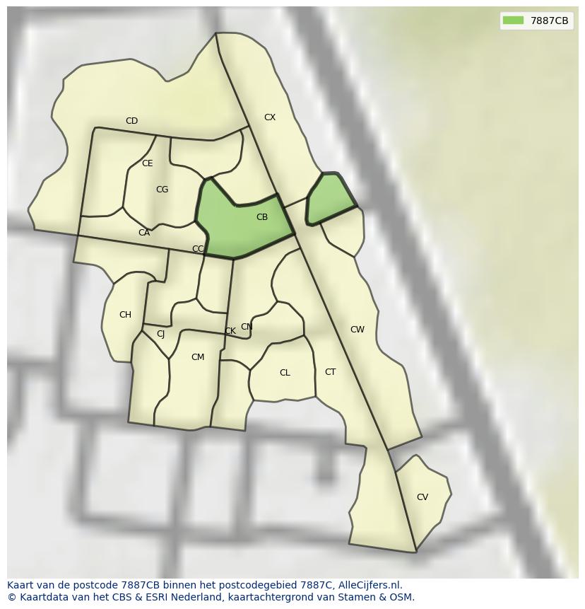 Afbeelding van het postcodegebied 7887 CB op de kaart.