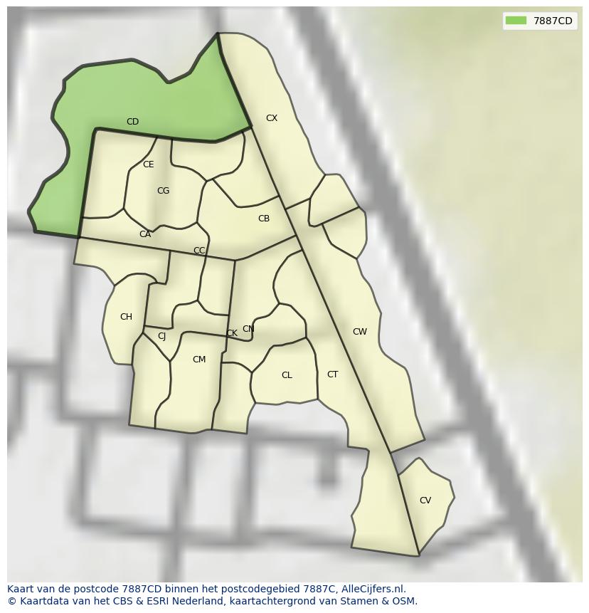 Afbeelding van het postcodegebied 7887 CD op de kaart.