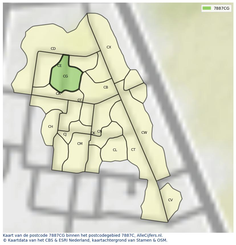 Afbeelding van het postcodegebied 7887 CG op de kaart.