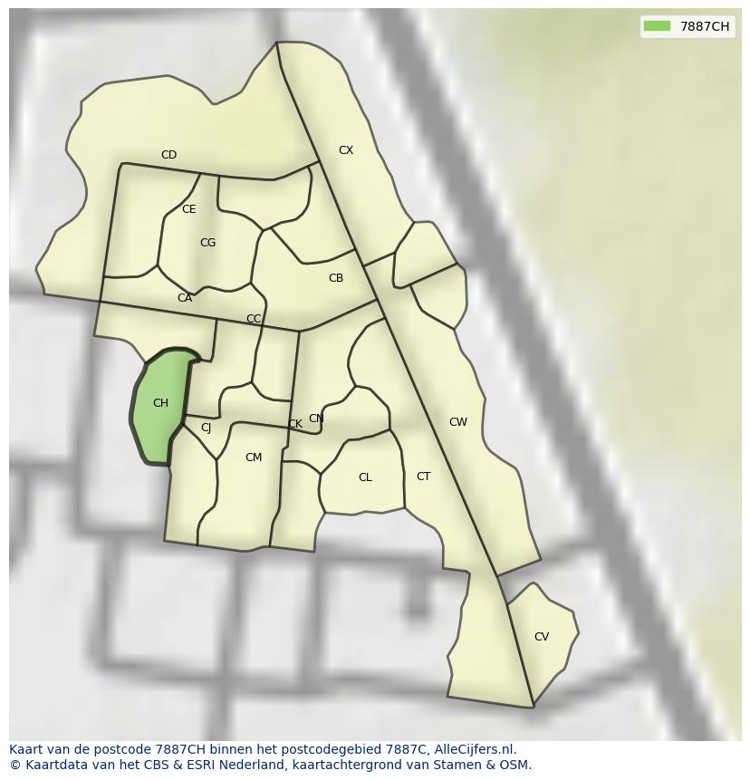 Afbeelding van het postcodegebied 7887 CH op de kaart.