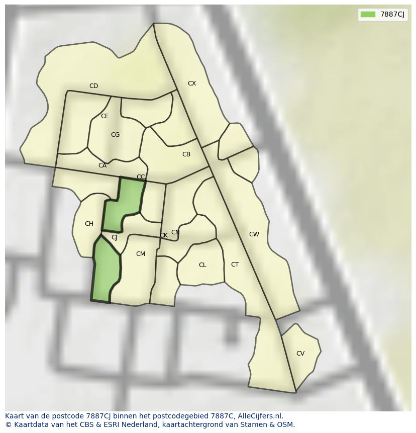 Afbeelding van het postcodegebied 7887 CJ op de kaart.