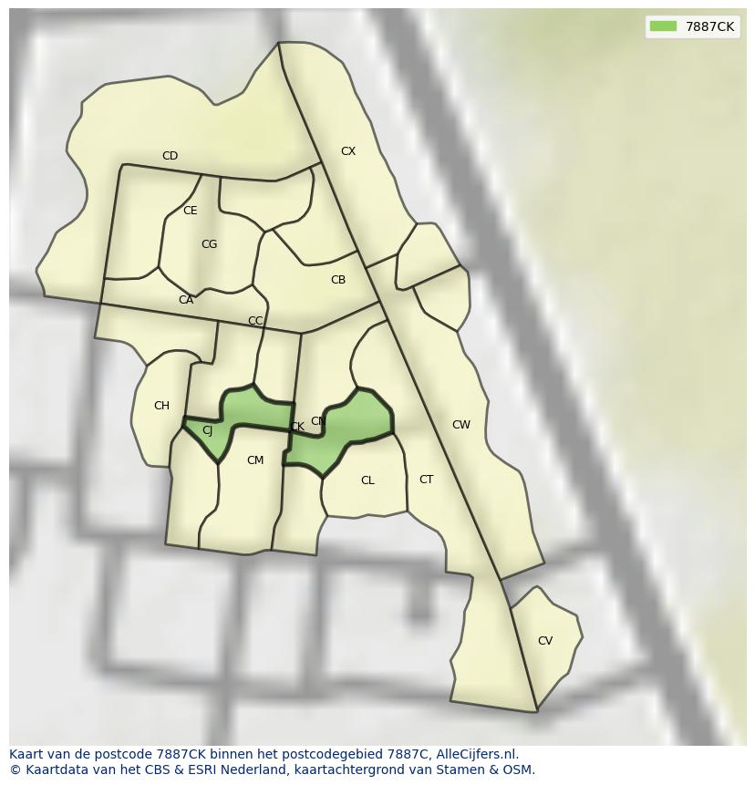 Afbeelding van het postcodegebied 7887 CK op de kaart.