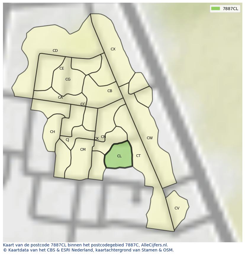 Afbeelding van het postcodegebied 7887 CL op de kaart.