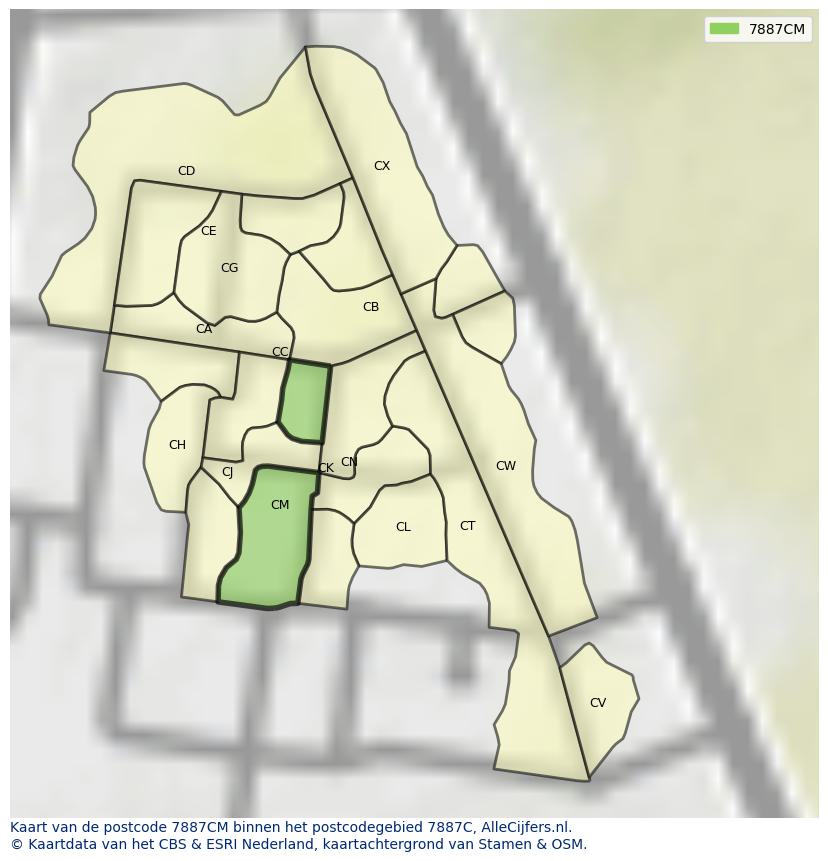 Afbeelding van het postcodegebied 7887 CM op de kaart.