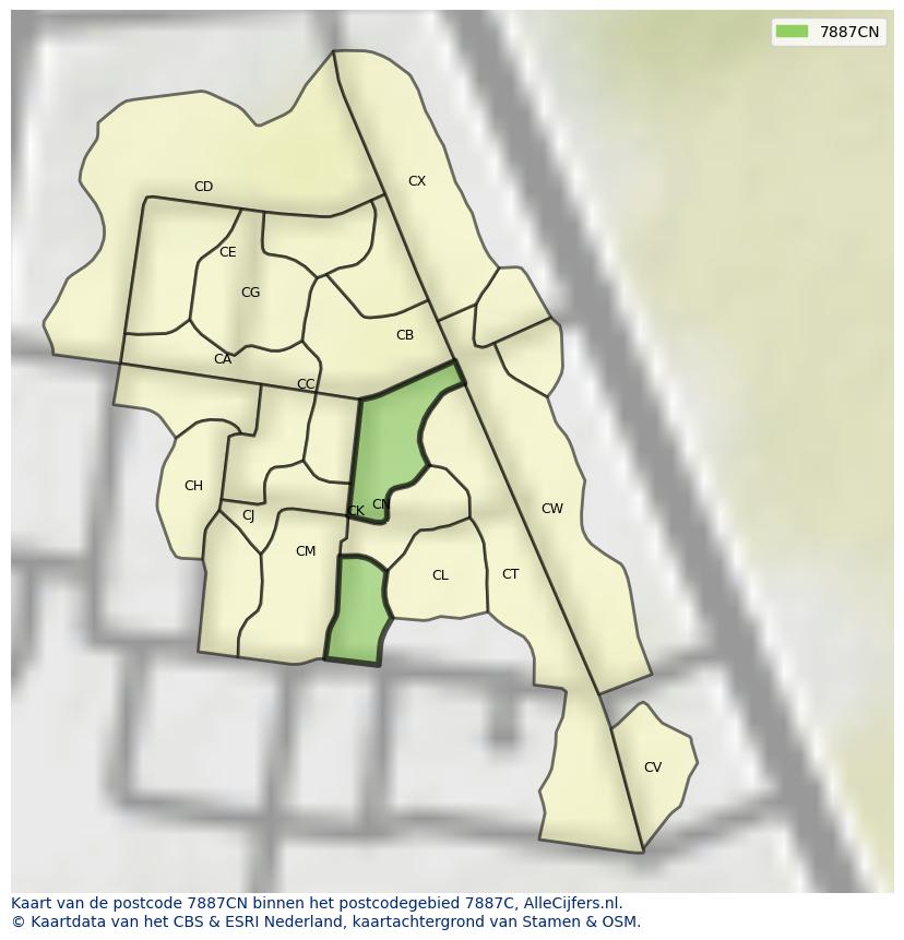 Afbeelding van het postcodegebied 7887 CN op de kaart.