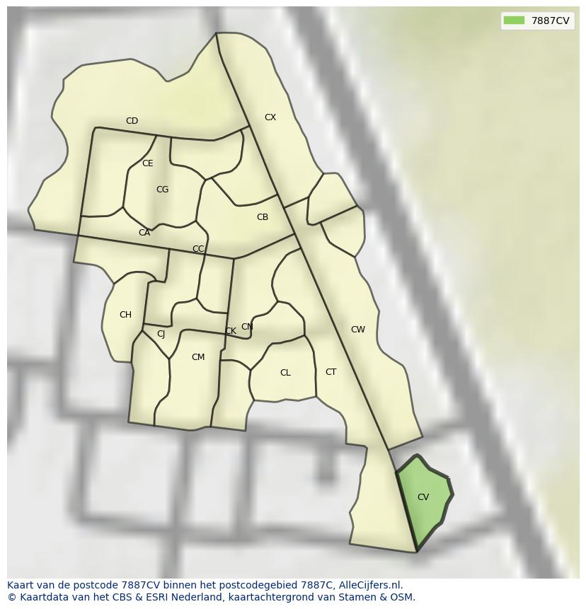 Afbeelding van het postcodegebied 7887 CV op de kaart.