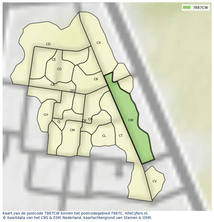 Afbeelding van het postcodegebied 7887 CW op de kaart.