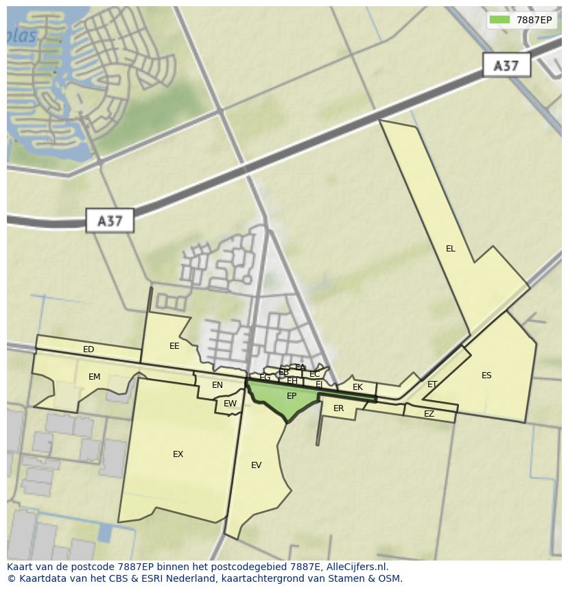 Afbeelding van het postcodegebied 7887 EP op de kaart.