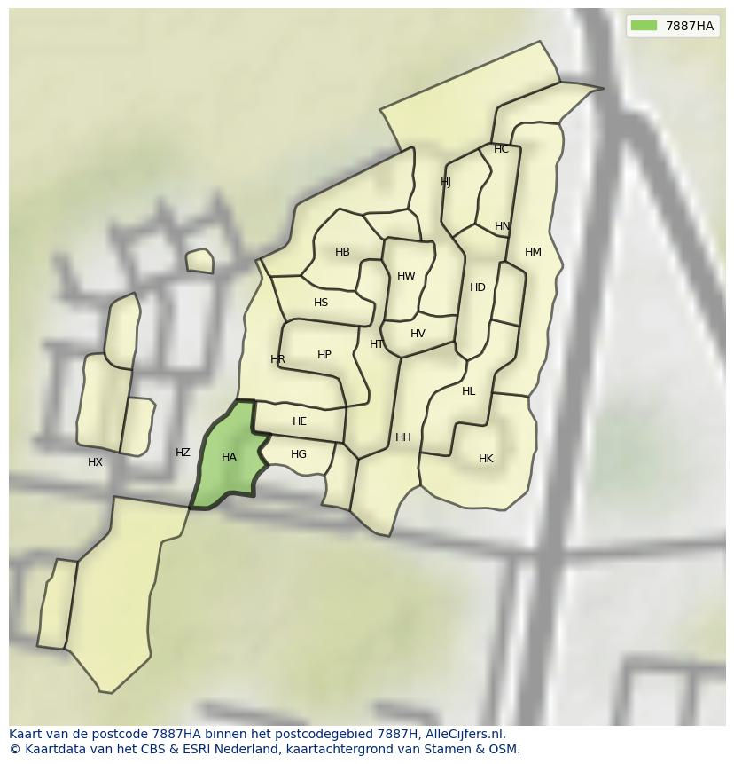 Afbeelding van het postcodegebied 7887 HA op de kaart.