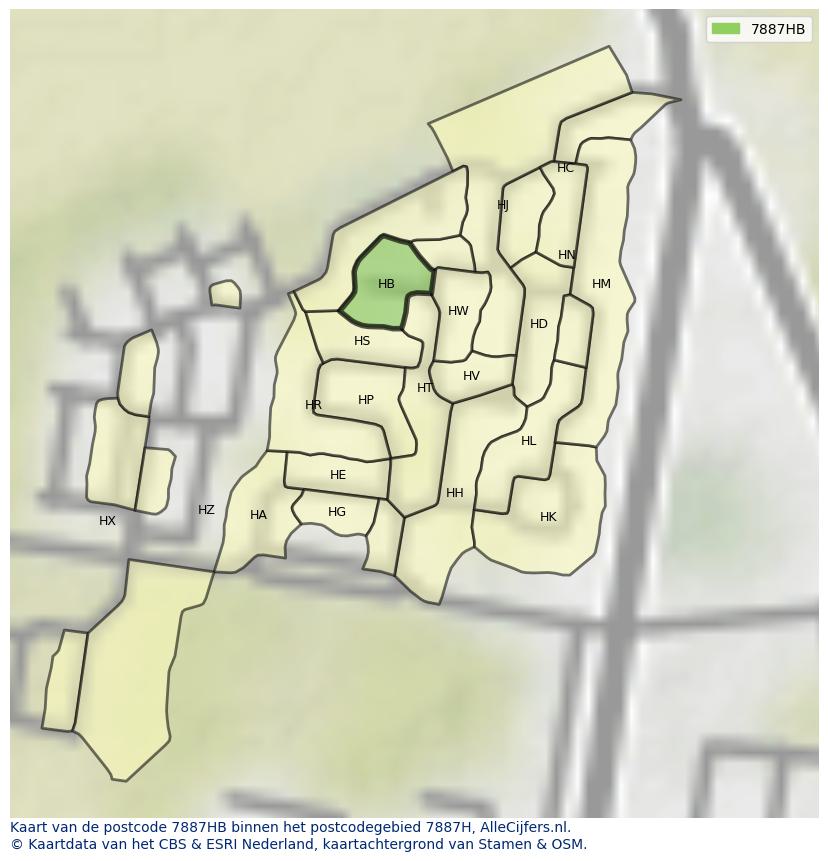 Afbeelding van het postcodegebied 7887 HB op de kaart.