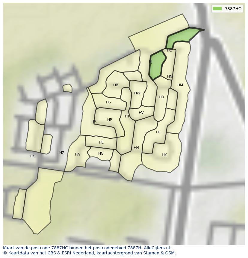 Afbeelding van het postcodegebied 7887 HC op de kaart.