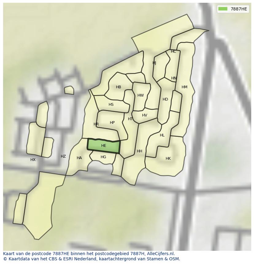 Afbeelding van het postcodegebied 7887 HE op de kaart.