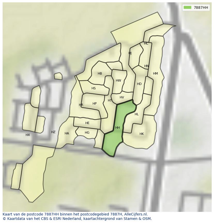 Afbeelding van het postcodegebied 7887 HH op de kaart.