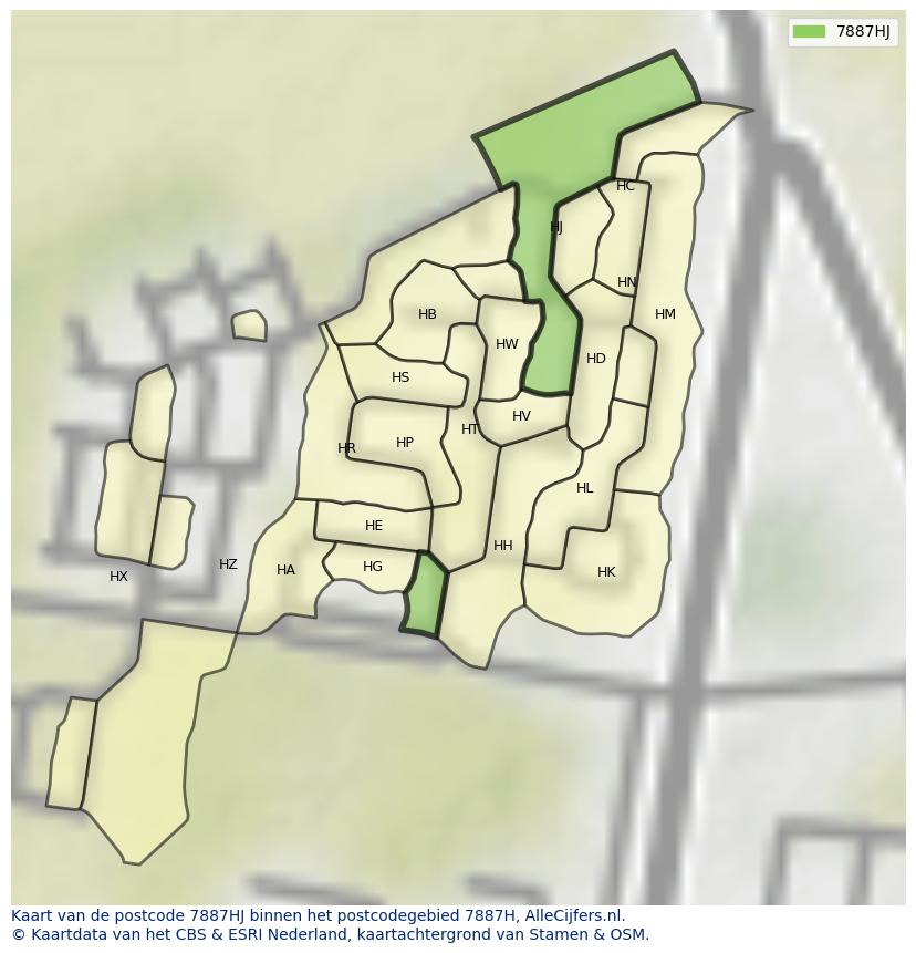 Afbeelding van het postcodegebied 7887 HJ op de kaart.