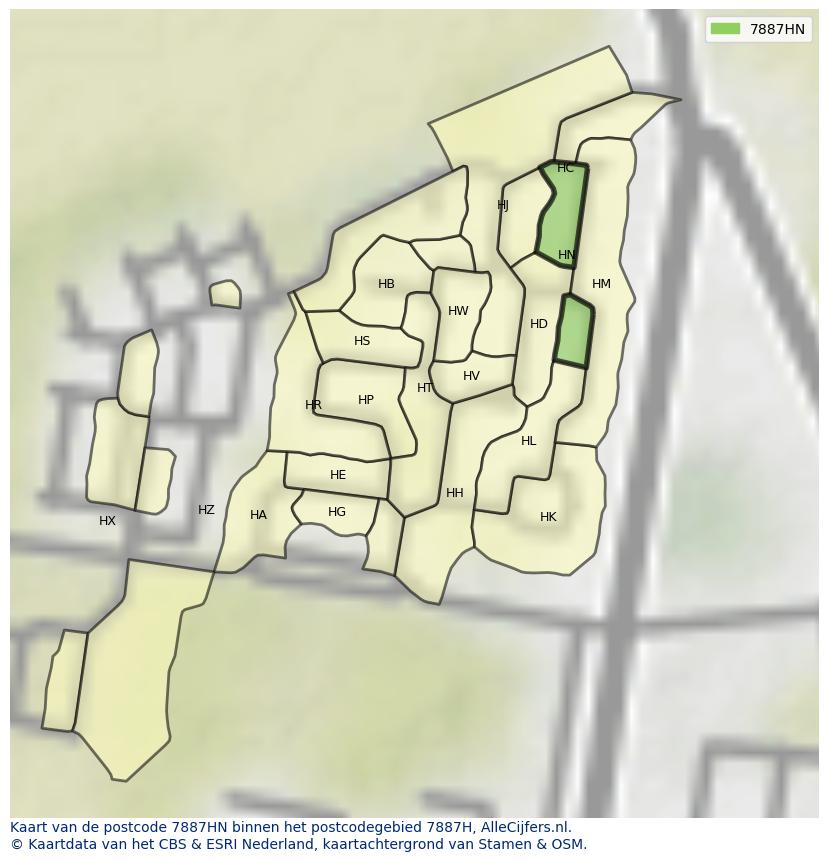 Afbeelding van het postcodegebied 7887 HN op de kaart.
