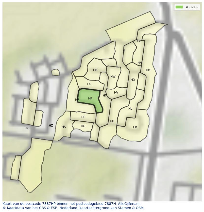 Afbeelding van het postcodegebied 7887 HP op de kaart.
