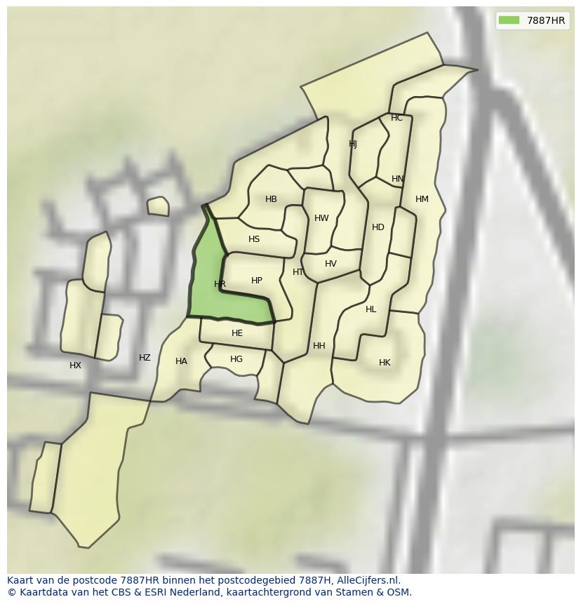Afbeelding van het postcodegebied 7887 HR op de kaart.