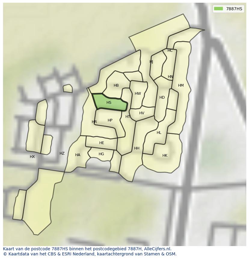 Afbeelding van het postcodegebied 7887 HS op de kaart.