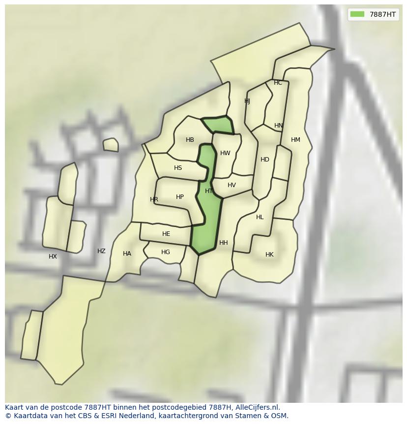 Afbeelding van het postcodegebied 7887 HT op de kaart.