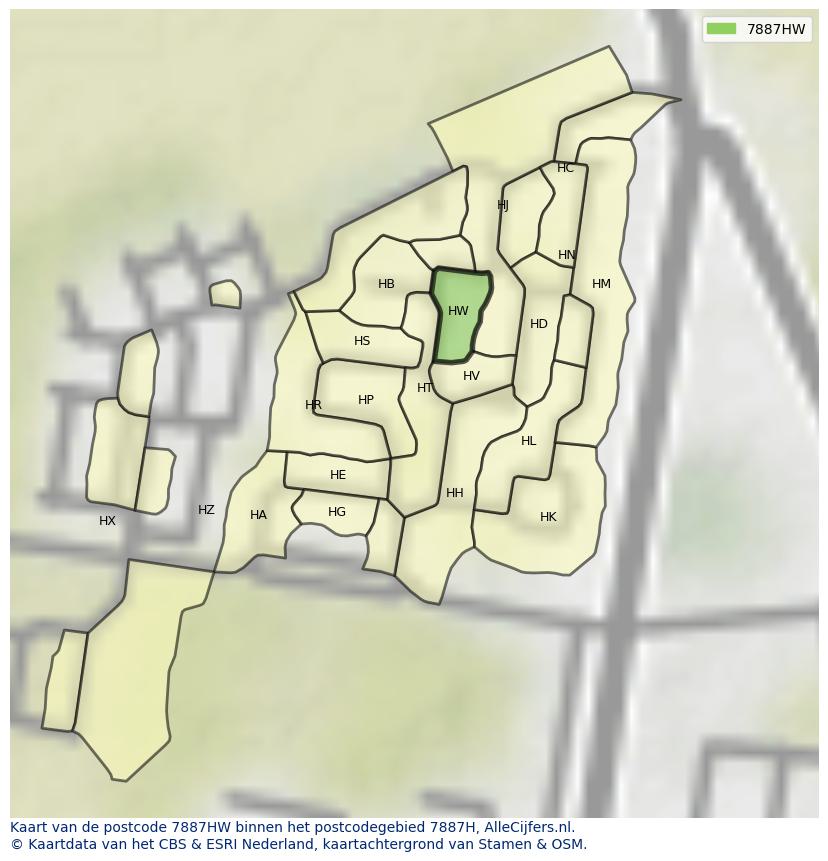 Afbeelding van het postcodegebied 7887 HW op de kaart.