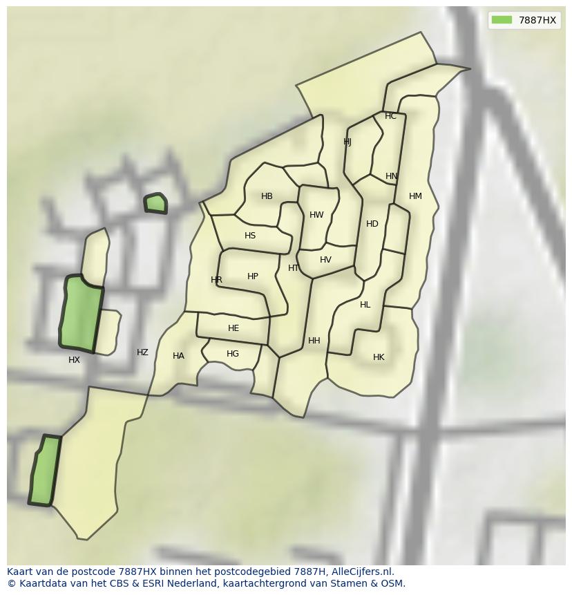 Afbeelding van het postcodegebied 7887 HX op de kaart.