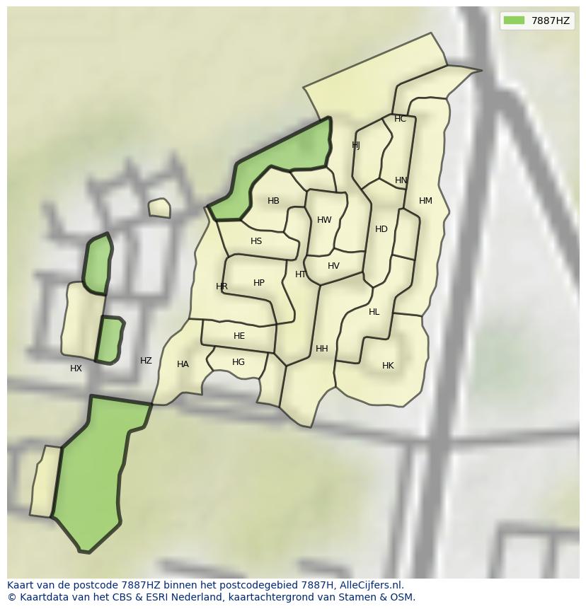 Afbeelding van het postcodegebied 7887 HZ op de kaart.