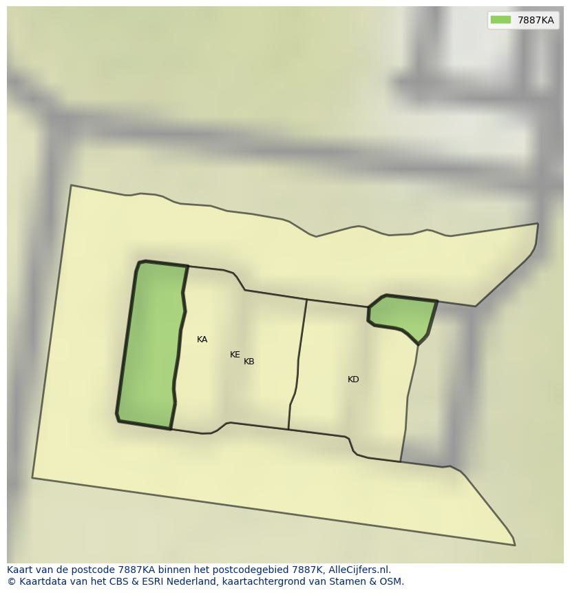 Afbeelding van het postcodegebied 7887 KA op de kaart.