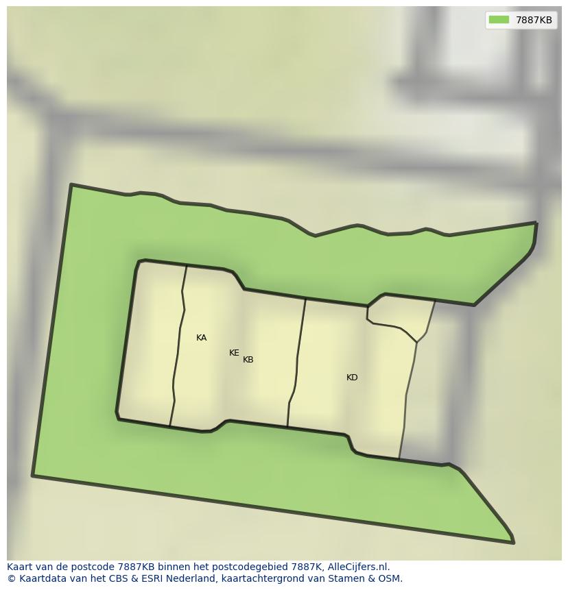 Afbeelding van het postcodegebied 7887 KB op de kaart.
