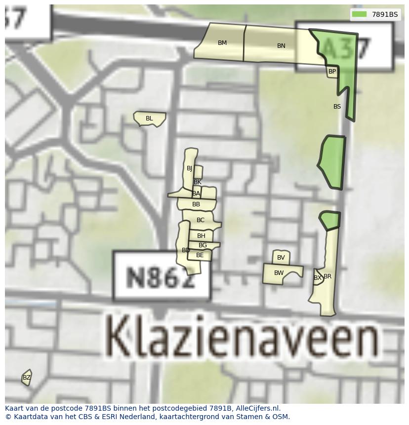 Afbeelding van het postcodegebied 7891 BS op de kaart.