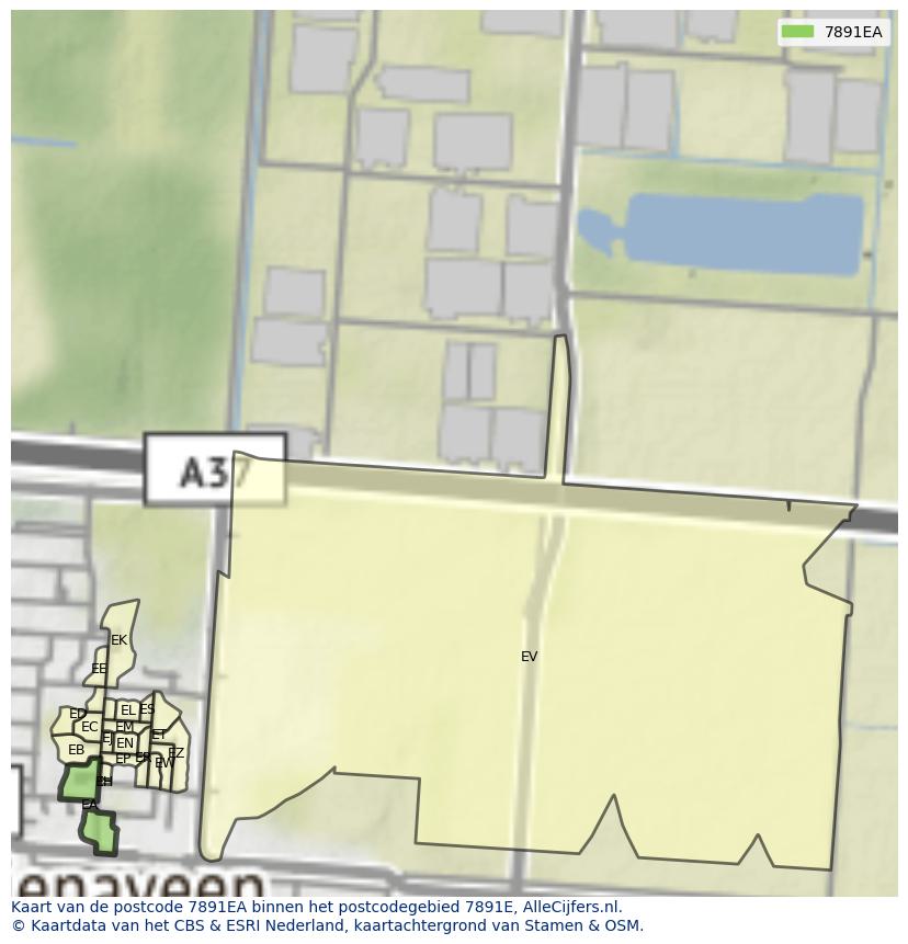 Afbeelding van het postcodegebied 7891 EA op de kaart.