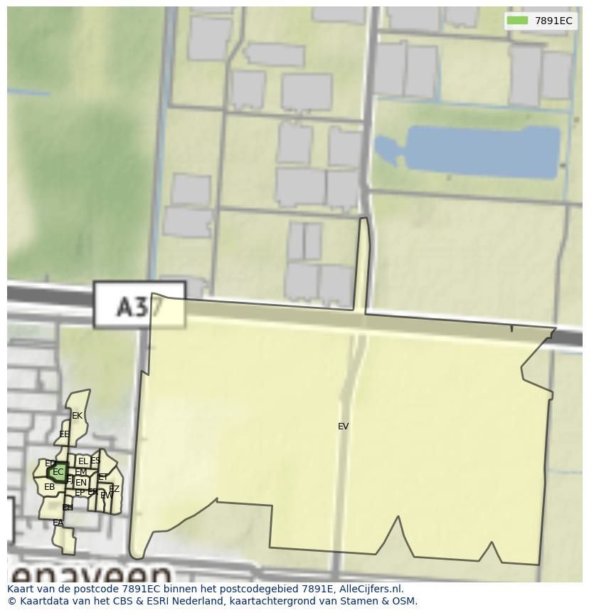 Afbeelding van het postcodegebied 7891 EC op de kaart.