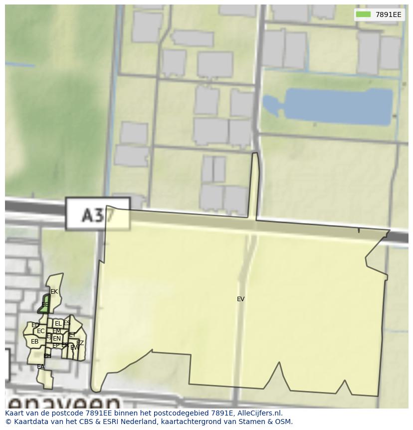 Afbeelding van het postcodegebied 7891 EE op de kaart.