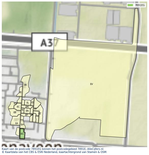 Afbeelding van het postcodegebied 7891 EG op de kaart.