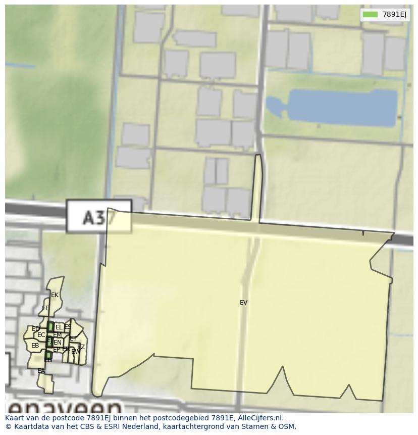 Afbeelding van het postcodegebied 7891 EJ op de kaart.