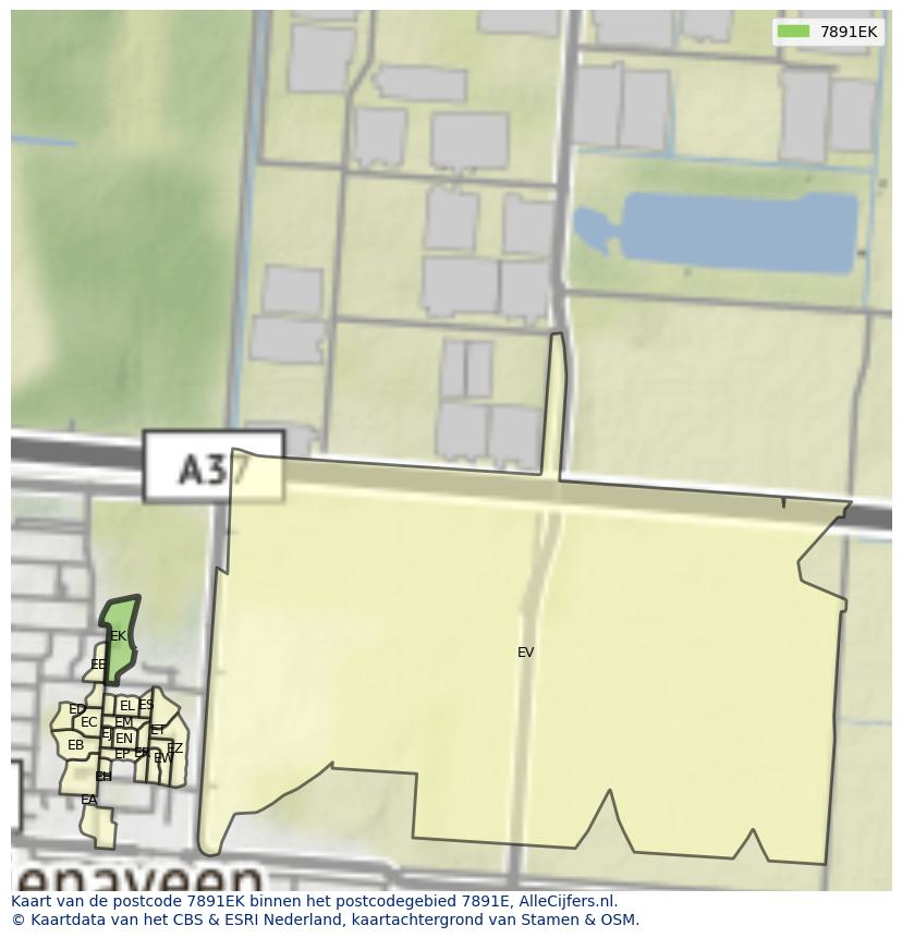 Afbeelding van het postcodegebied 7891 EK op de kaart.