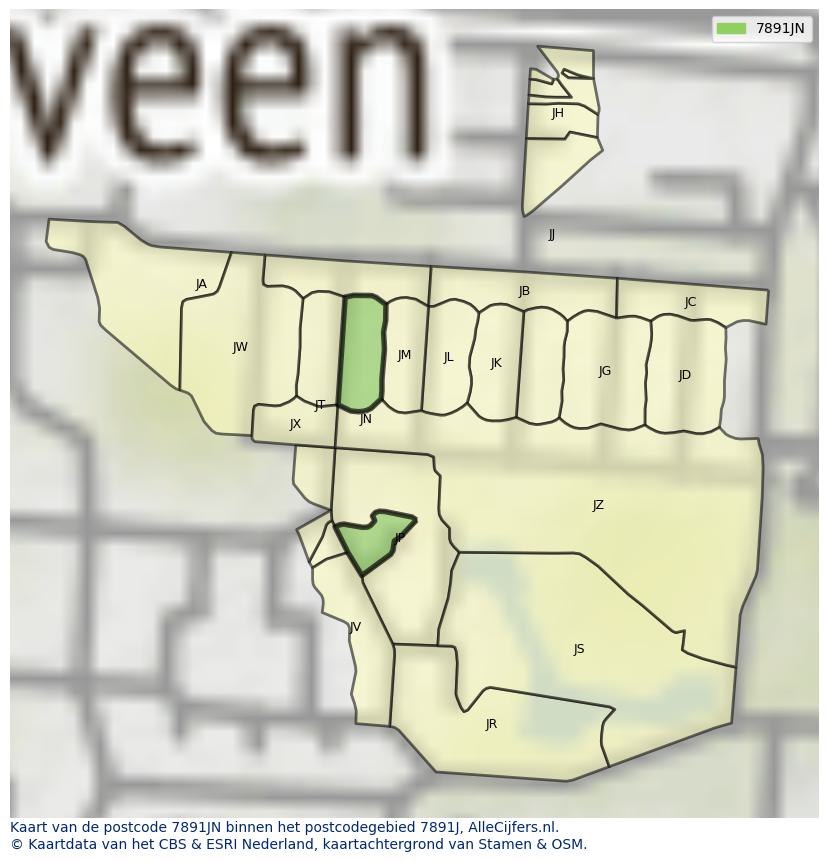 Afbeelding van het postcodegebied 7891 JN op de kaart.