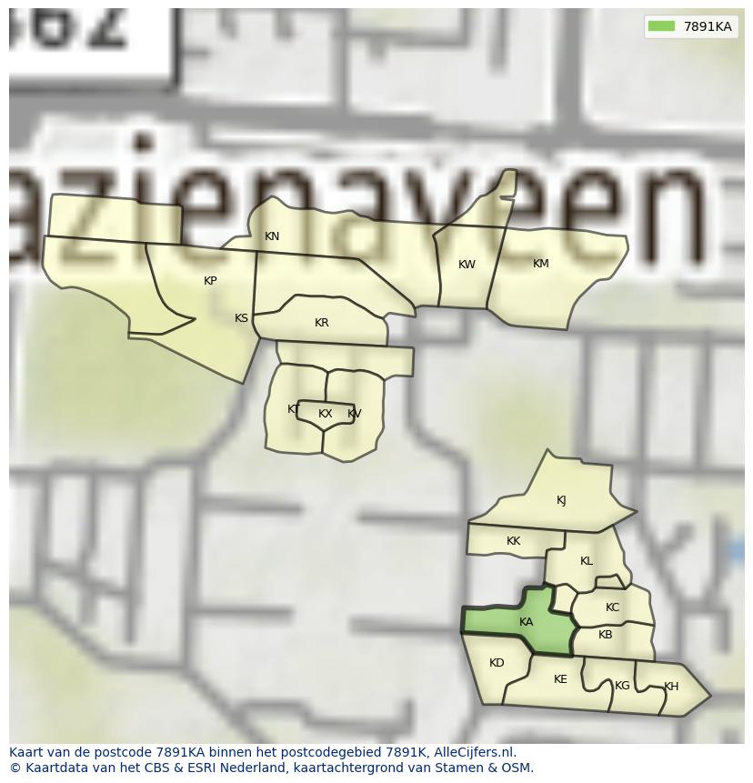 Afbeelding van het postcodegebied 7891 KA op de kaart.