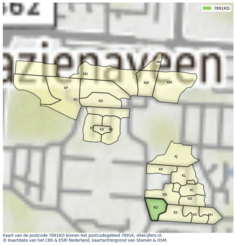 Afbeelding van het postcodegebied 7891 KD op de kaart.
