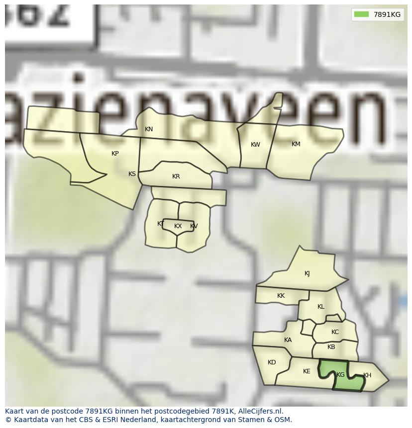 Afbeelding van het postcodegebied 7891 KG op de kaart.