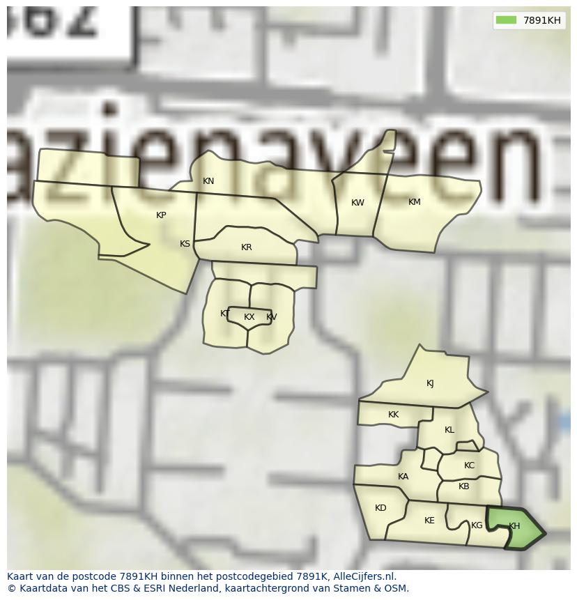 Afbeelding van het postcodegebied 7891 KH op de kaart.