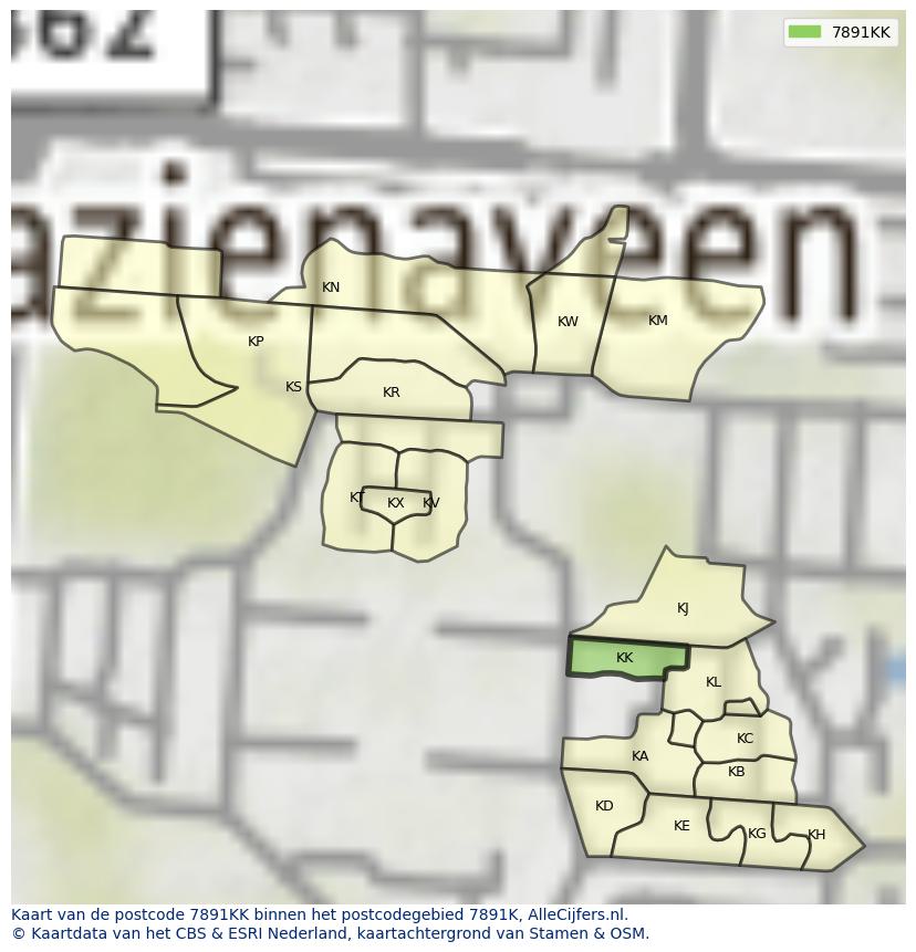 Afbeelding van het postcodegebied 7891 KK op de kaart.